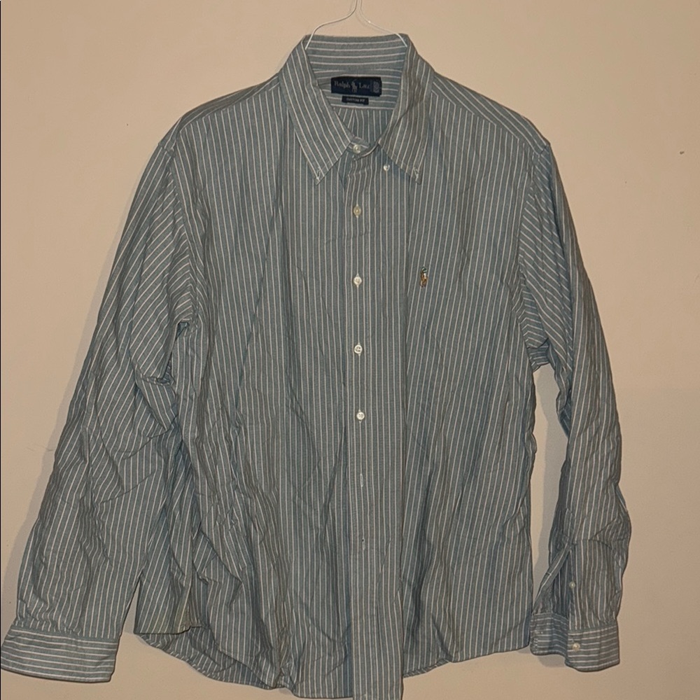 Ralph Lauren Blue Striped Men's Shirt XXL  Custom Fit Y2K